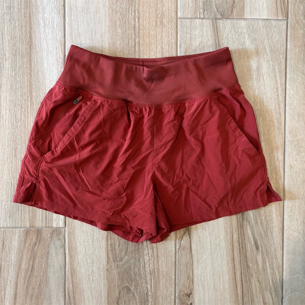 All in Motion Women's Running Shorts Size S Red Ribbed Waistband Zip